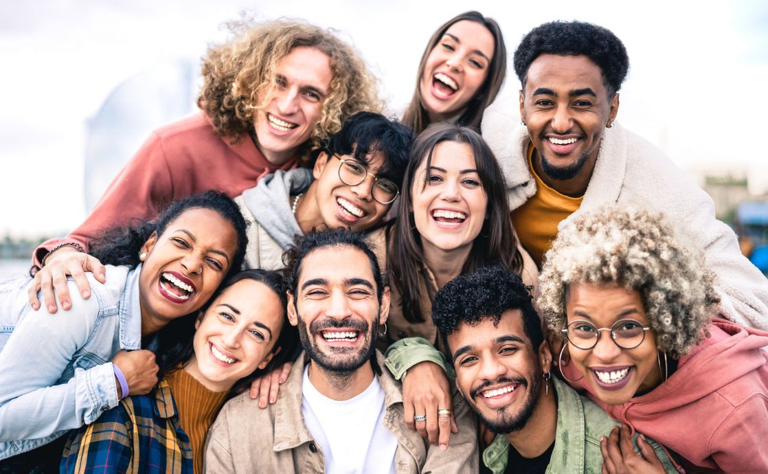 Diverse group of freelancers and students smiling together